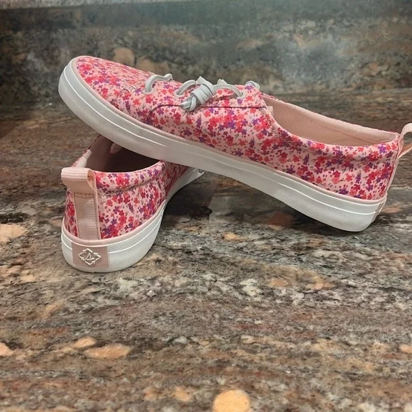58. Sperry, Crest Vibe Floral Pink Boat Shoes Women’s Sz. 9.5 W. Leather laces - Picture 8 of 15